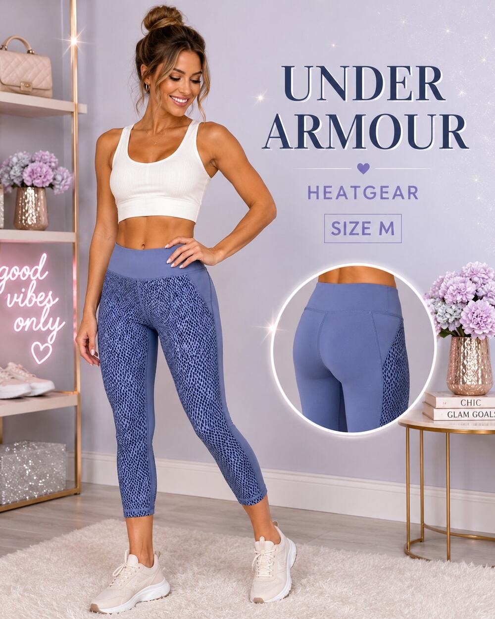 Under Armour HeatGear Blue Print Cropped Leggings Women’s Medium